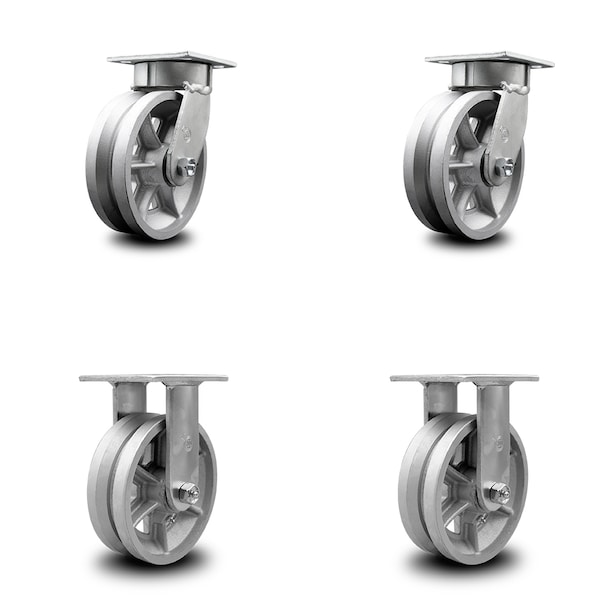 6 Inch Kingpinless V Groove Semi Steel Wheel Swivel Caster Swivel 2 Rigid, 2PK